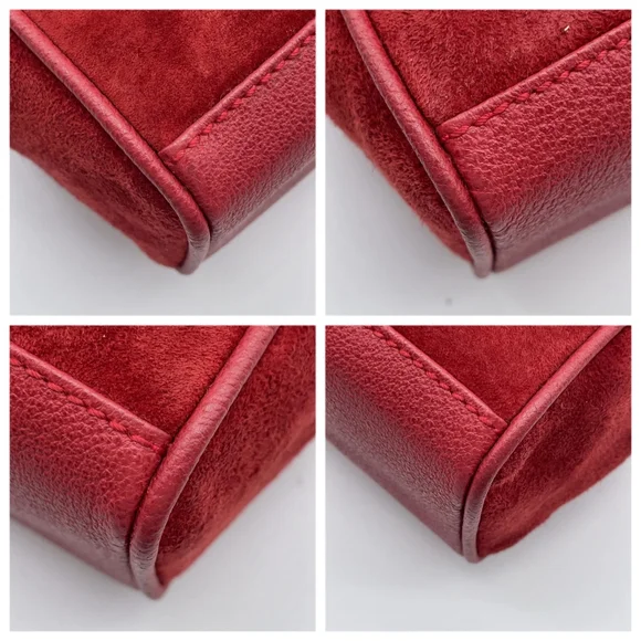 SALE! Gucci Red Suede Mini Satchel Handbag/Shoulder Bag W Bamboo Handles & Strap - Picture 7 of 16